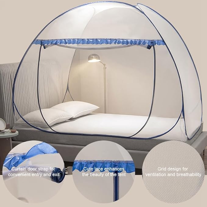 Pop Up Mosquito Net for Bed, Portable Camping Travel Mosquito Netting Bed Tent, Canoy Bed Tent Suit for Twin Full Queen King Size Bed, Mosquito Net Tent for Kids Girls Boys Bedroom