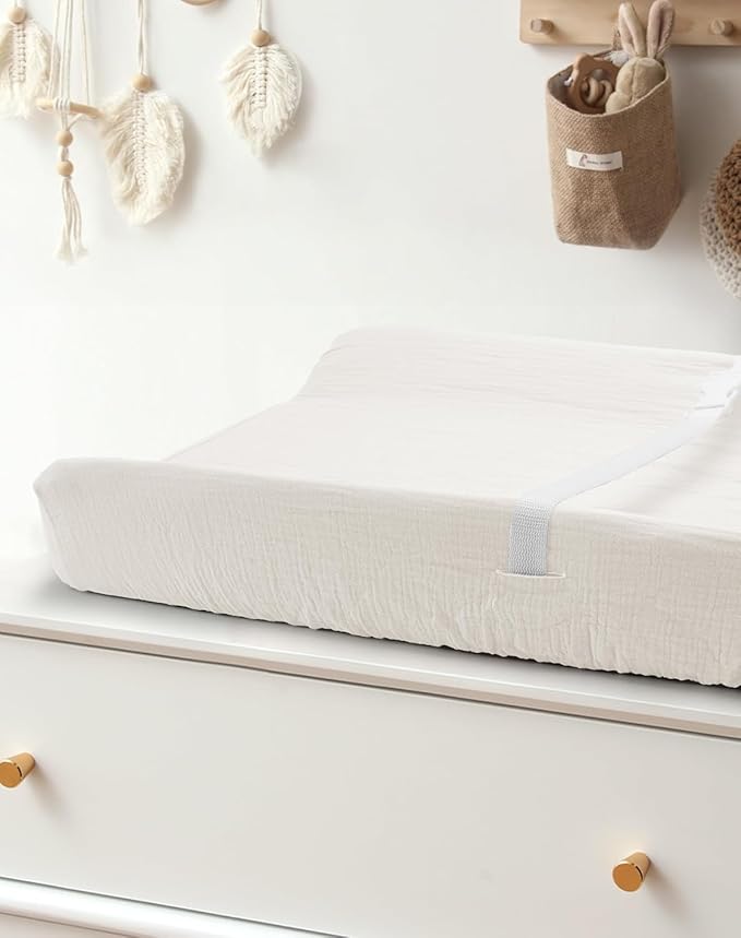 Changing Pad Cover for Baby Boy Girl 2 Pack, Muslin Changing Table Pad Covers with Boho Style, Neutral Nursery Bedding Essentials Soft and Breathable (Beige & Sage)