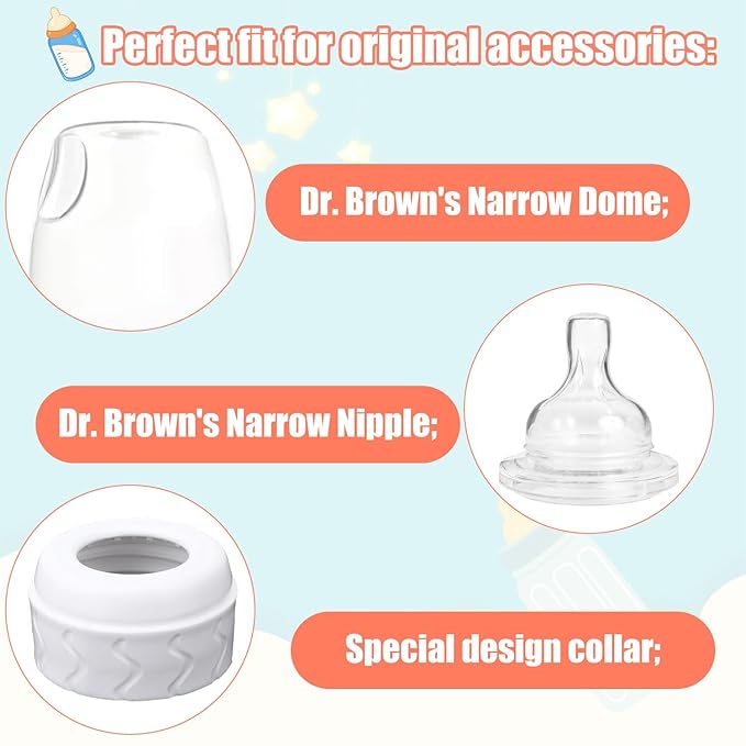 2pcs Replacement Bottle Nipple Ring Collars, Compatible with Dr. Brown's Narrow Plastic & Glass Bottles 4oz & 8oz No Leak or Spills Bottle Nipple Collars Rings Feeding Baby Accessories