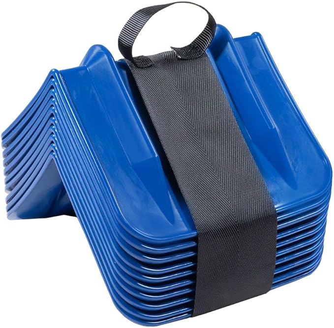 Mytee Products 10 Pack Blue Flatbed Edge Protectors w/Carrying Case & Webbing Handle - 8"x8"x10" Plastic V Shaped Corner Protectors for Cargo Loads & Tie Down Strap Guard - Fit 1 Strap Up to 4"