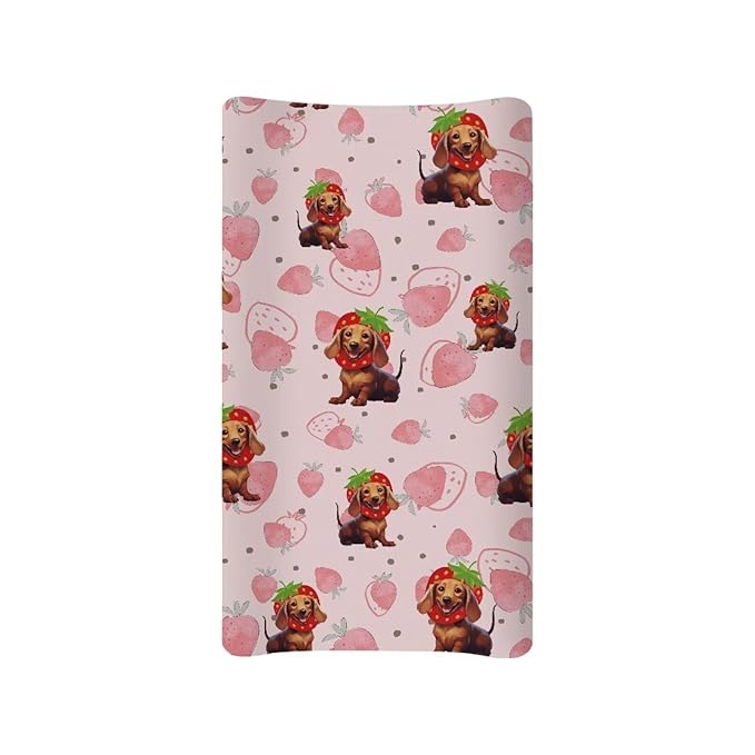 Strawberry Wiener Dog Baby Changing Pad Cover Ultra Soft Stretchy Diaper Changing Table Pad Cover for Girls Boys Breathable Nursery Changing Table Sheets Cover