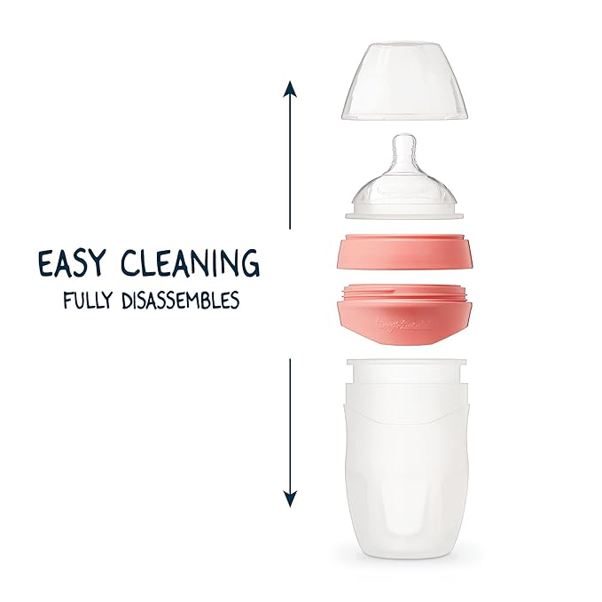 Tiny Twinkle Silicone Baby Bottle with Comfort Grip and Soft Flexible Nipple - Squeezably Soft Baby Bottles for Newborn and Up (Blossom, 8 Ounce)