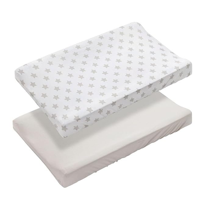 Pack of 2 Changing Pad Cover, 100% Cotton Breathable Changing Table Cover, Ultra Soft Diaper Changing Pad Covers Sheets for Newborns Infant Babies Girls Boys (Grey and Stars)