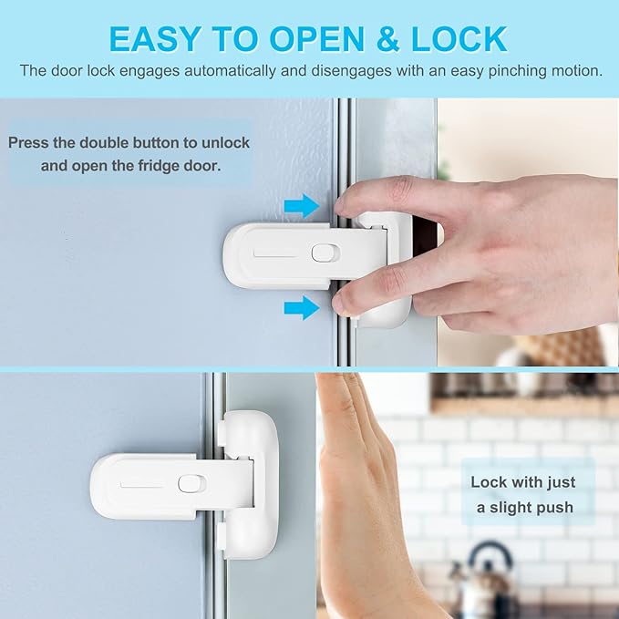 CLYMENE Refrigerator Fridge Freezer Door Lock for Kids, Child Proof Refrigerator Latch Lock to Keep Door Closed, No Tools Required and Easy Installation (White)