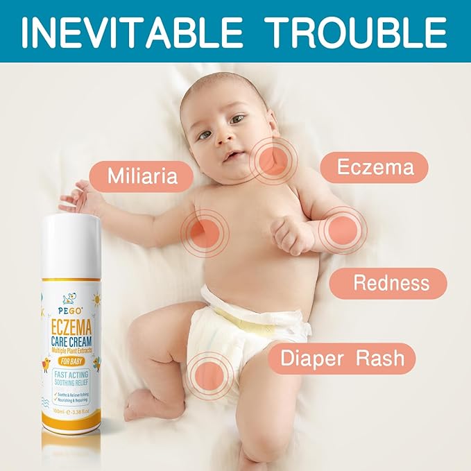 Baby Eczema Cream - Kids Eczema Therapy & Relief Body Cream, Nourishing Skin Protectant Soothes & Relieves Dry, Hypoallergenic, Fragrance & Steroid-Free (100ml, Fl Oz, 3.38) (White+)