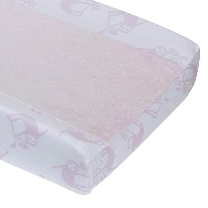 Little Love by NoJo Tropical Garden Pink and White Sloth Super Soft Changing Pad Cover