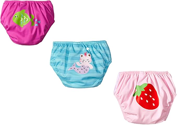 KIKO & MAX Baby Girls' Infant Three-Pack Absorbant Reusable Swim Diaper