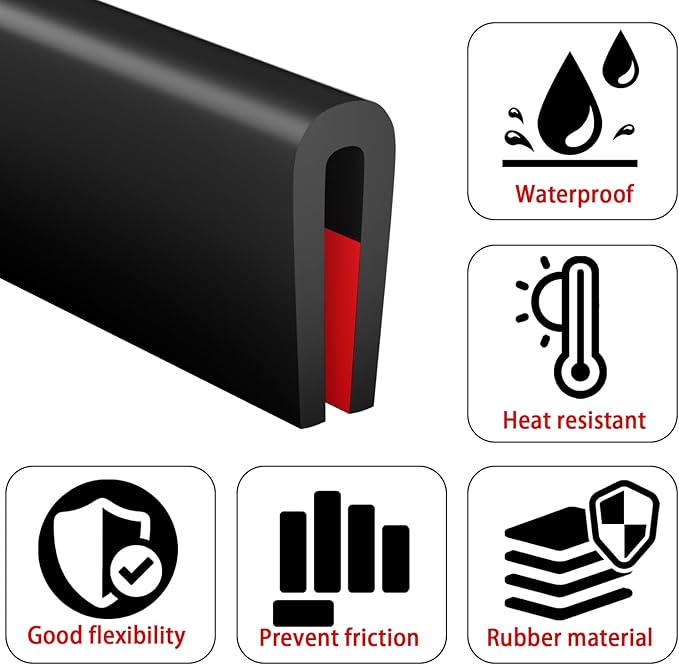 Silicone Edge Trim Self-Adhesive U Channel Silicone Edge Trim Edge Protector for Sheet Metal (Black, Fit 1/16" - L 20')