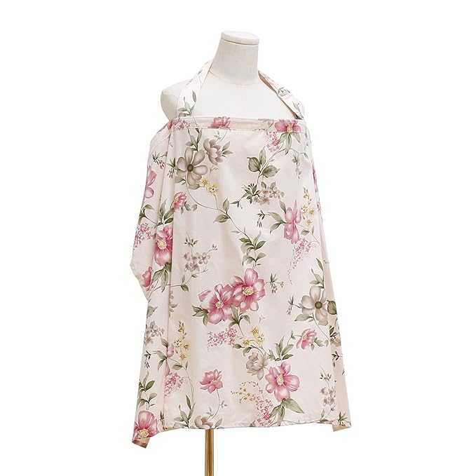 Insular Nursing Cover for Breastfeeding, Infant Feeding Cover Breathable Cotton Privacy Breastfeeding Apron, Pink Begonia