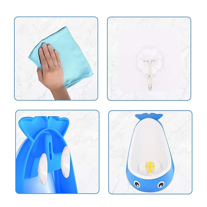 Whale Potty Training Urinal for Boys with Funny Aiming Target , Toddler Boy Toilet Pee Trainer - Blue