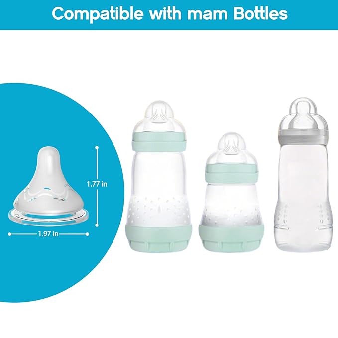 Sippy Cup Nipples for Mam Bottles, Soft 100% Silicone Sippy Spout Nipples, Transition Cup Replacement Baby Bottles Nipple, BPA-Free, Size M, Medium Flow, 3m+, 6 Pack