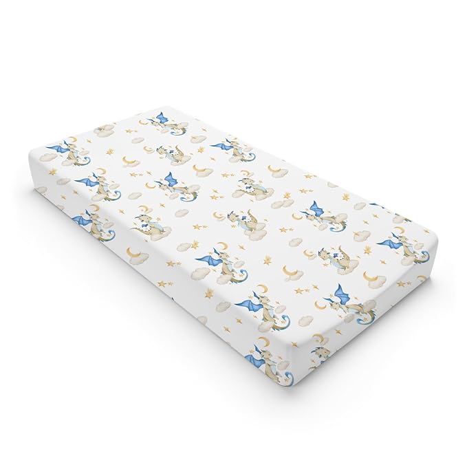Fairy Tale Dragon Moon Stars Clouds Changing Pad Covers Watercolor Dragons Diaper Changing Table Cover Sheets for Boy Girl Soft Stretchy Snug Fitted Baby Changing Pad Mats 32''x16'' Golden