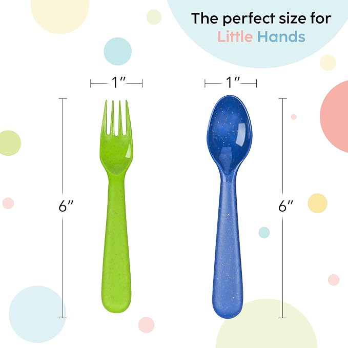 PLASKIDY Wheat Straw Toddler Utensils Set of 12 - Kids Forks and Kids Spoons BPA Free/Dishwasher Safe Kids Utensils Cutlery Set Brightly Colored Toddlers Silverware Set