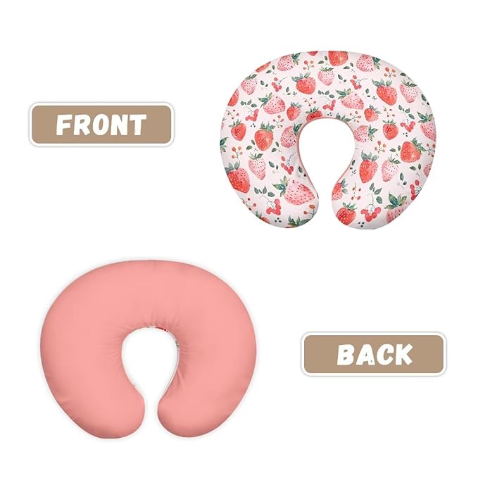 Watercolor Strawberry Print Nursing Pillow Cover, Soft Stretchy Removable Slipcover for Breastfeeding Pillows,Comfortable Nursing Pillow Case for Infant Baby Boys Girls Newborn