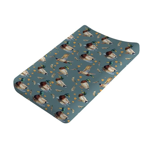 Vintage Duck Hunting Baby Changing Pad Cover for Boy Girl 32''x16'' Mallard Ducks Feathers Fitted Diaper Changing Table Sheets Wild Bird Animal Comfort Soft Breathable Baby Changing Table Mats
