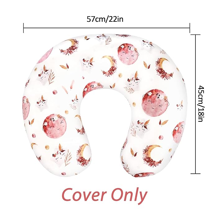 Baby Nursing Pillow Cover, Removeable Breastfeeding Pillow Slipcover, Nursing Pillow Case for Newborn Boys Girls, Soft Fabric Fits Snug On Infant, Washable & Breathable, Moon Star