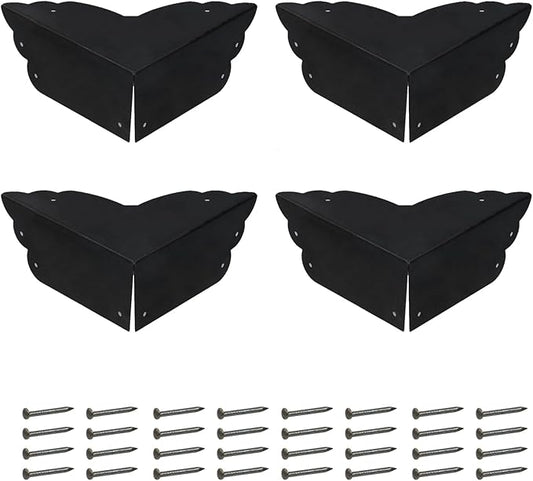 Mcredy 4 Pcs Table Corner Protectors Black Metal Corner Guards & Edge Protectors with Nails Corners Covers for Furniture Cabinet Shelf, 2.8"x2.8"x1.2"(LxWxH), Side Length 2.8"