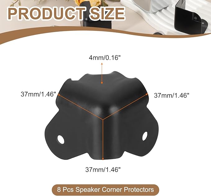uxcell 8 Pcs 1.85" x 1.85" Speaker Corner Protectors, Iron Box Corner Edge Guard for Speaker, Guitar, Stage, Cabinets, Accessories Replacement, Black