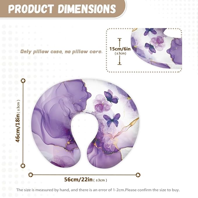 Nursing Pillow Covers for Baby Girl, Soft Removable Covers Breathable for Breastfeeding Pillows, Nursing Pillow Cases Fit Standard Nursing Pillows, Purple Marble Butterfly