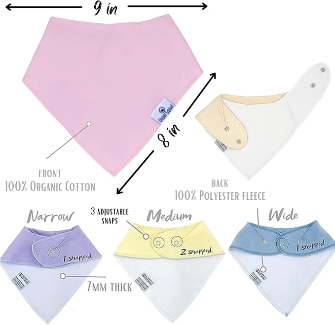 DiaperSquad's 100% Organic Cotton Baby Drool Bibs, Super Absorbent & Adjustable Baby Bibs for Drooling and Teething