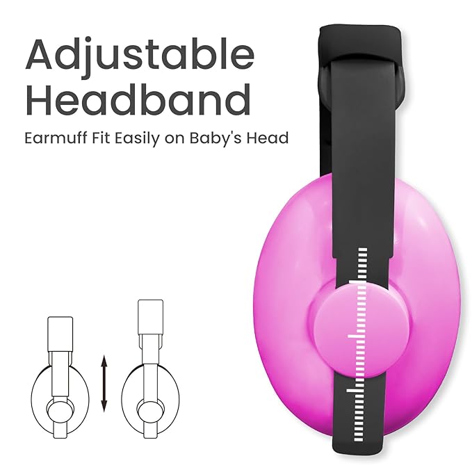 Baby Headphones for Noise Protection - Infant Ear Muffs Noise Protection - Toddler Noise Cancelling Headphones - Baby Ear Protection for 0 to 36 Months, Adjustable - Pink