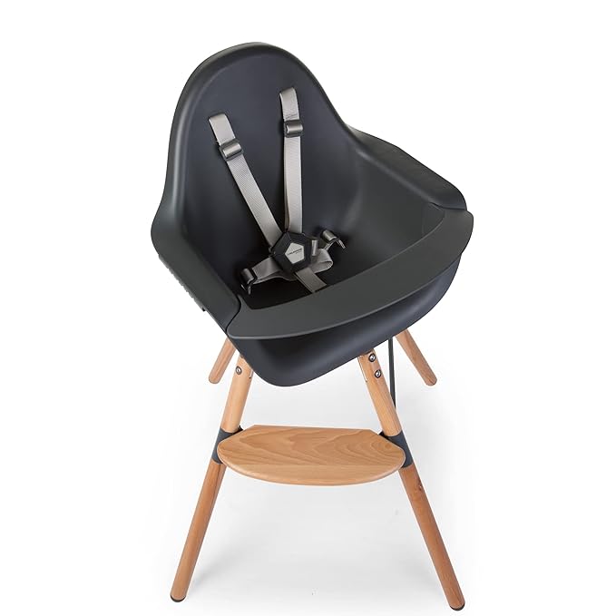 Childhome Evolu One.80° 2 in 1 Baby High Chair with 180° Swivel, Adjustable Height Baby High Chair, Sleek Modern with Beechwood Legs, Anthracite