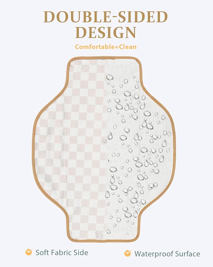 PZU Portable Diaper Changing Pad - Waterproof Travel Changing Mat with Built-in Pillow, Gifts for Baby Shower, Newborn Girls & Boys（Beige Checkers）