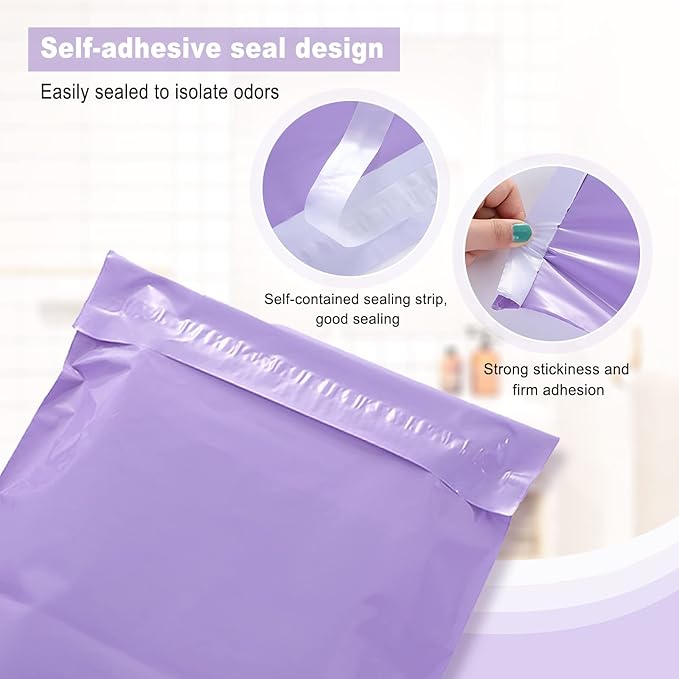 Adult Diaper Disposal Bags, Set of 100 Dirty Diaper Bags Disposable, Self-adhesive Seal, Waterproof and Leak-proof, Discreetly Hide Personal Elderly Diapers, Seal Odor, Purple
