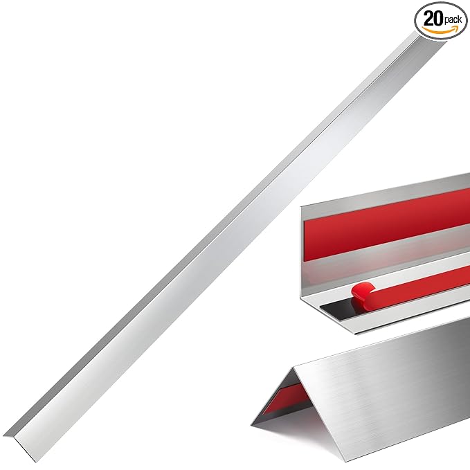 Therwen 20 Pcs 2 x 2 x 48 Inch 304 Stainless Steel Corner Guards Metal Wall Guard Protector Corner Trim Molding for Door Countertop Furniture Cabinet Protection