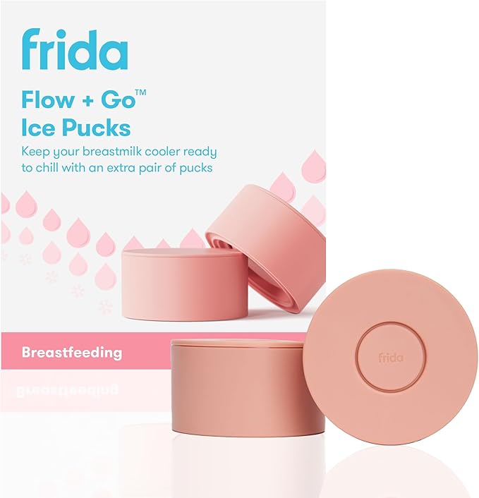 Frida Mom Flow + Go Breastmilk Cooler Bottle Ice Packs, Ice Pucks for 24hr Hold, Portable Breastmilk Cooler Packs for Travel, 2 Pack
