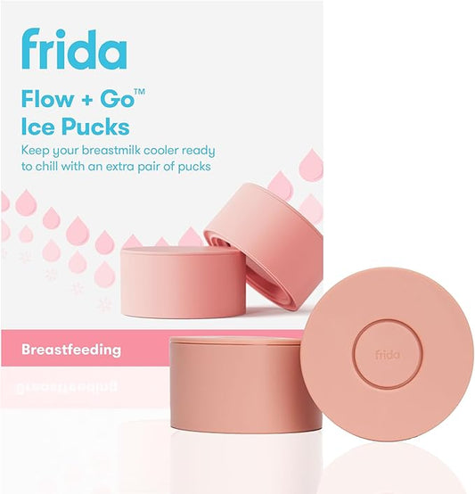 Frida Mom Flow + Go Breastmilk Cooler Bottle Ice Packs, Ice Pucks for 24hr Hold, Portable Breastmilk Cooler Packs for Travel, 2 Pack