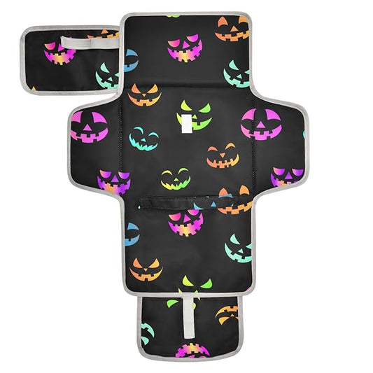 Colorful Pumpkins Halloween Portable Changing Pad for Unisex Baby Toddler Foldable Baby Changing Mat with Pillow & Shoulder Strap Travel Changing Station for Traveling Hiking Gift
