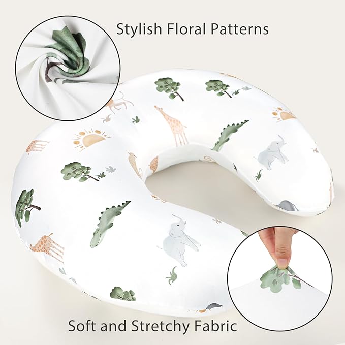 Pea Pod Nursing Pillow Cover for Baby Girl, Stretchy Removable Slipcover for Breastfeeding Pillows, Ultra Soft Comfortable Nursing Pillowcase, Baby Must Have, Forest and Zoo