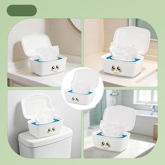 Wipes Dispenser Compatible with Cottonelle Flushable Wipes, Refillable Wet Wipes Container, Small Plastic Storage Box Reusable Wipe Holder with Lid for Bathroom - DIY Customizable Stickers Included