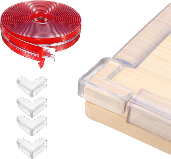 uxcell Edge Protector, 19.7ft (6M) x 0.8" (20MM) Clear Furniture Corner Guard PVC Strong Adhesive Proofing Edge Safety Bumpers with 4 Corners Guards for Table Cabinets