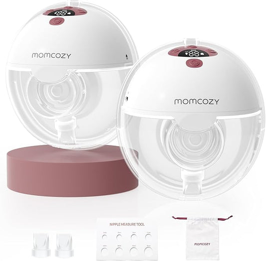 Momcozy M5 Lite Hands-Free Wearable Breast Pump, DoubleFit Flange for Baby-Like Comfort, 3 Modes & 9 Suction Levels, No Flange Insert or Hard Carry Case, 24mm, 2-Pack, Cozy Red