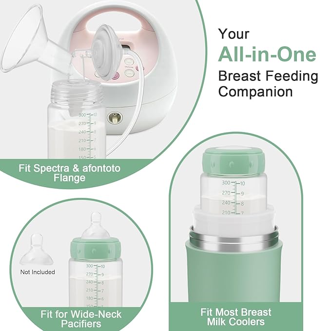 2PCS Breastmilk Storage Bottle, BPA Free Wide-Neck Spectra Bottles for Pumping, Storage Collection Baby Bottles for Fridge & Momcozy Breast Milk Cooler, Breastfeeding Bottle, 10 oz