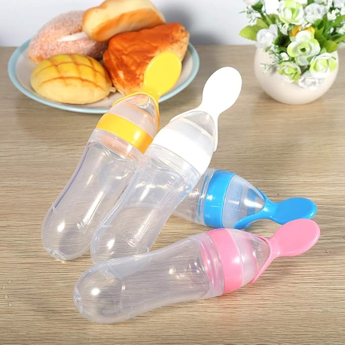 Silicone Spoon Bottle 90ml, 'S Food Supplement Bottle Rice Cereal Spoon for Semifluid Foods Bottle Feeder(white)