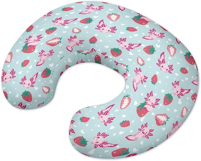 Strawberry Axolotl Nursing Pillow Cover Cozy Nursing Slipcover Soft Breastfeeding Pillow Slipcover Nursing Pillow Case Skin-Friendly U-Shaped Hidden Zipper Design