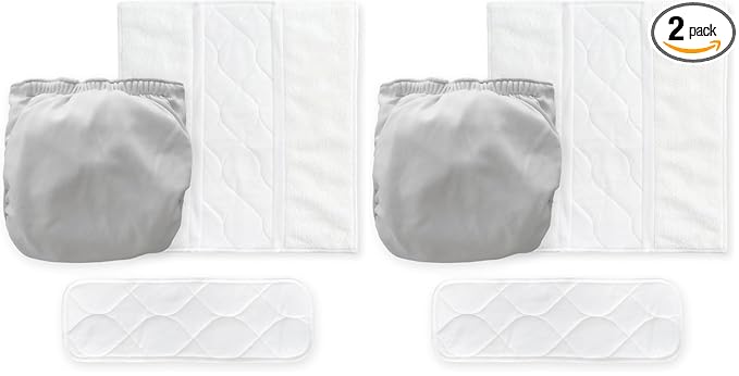 SmartNappy by Amazing Baby, NextGen Hybrid Cloth Diaper Cover + 1 Tri-fold Reusable Insert + 1 Reusable Booster, Gray, Solid, Size 4, 22-40 lbs (Pack of 2)