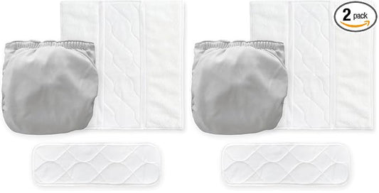 SmartNappy by Amazing Baby, NextGen Hybrid Cloth Diaper Cover + 1 Tri-fold Reusable Insert + 1 Reusable Booster, Gray, Solid, Size 2, 8-15 lbs (Pack of 2)