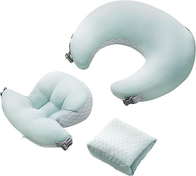 Nursing Pillow for Breastfeeding, 3-in-1 Detachable Baby Feeding Pillow with Removable Support Cushions, Gentle Elevation for Reducing Spit-Up & Gas, Breathable Washable Cover（Green）