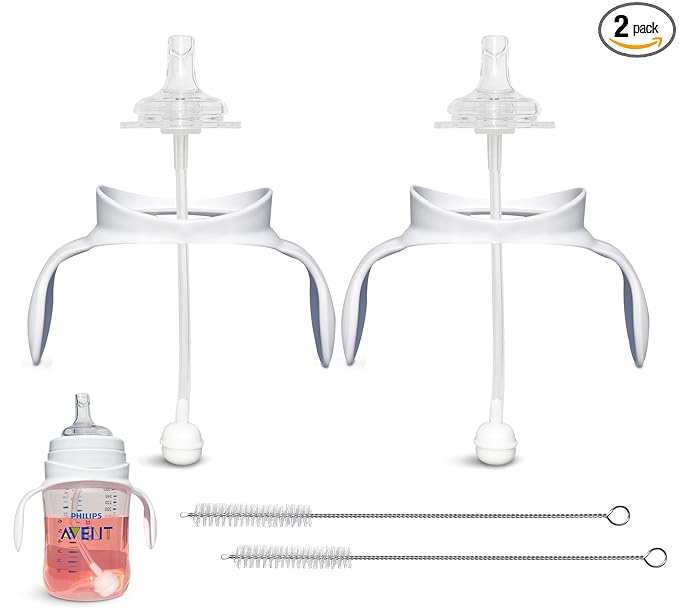 Straw Cup Conversion Kit for Philips Avent Anti-Colic Baby Bottles 2-Count, Food Grade Silicone Straw Nipples, Weighted Straw, Bottle Handles and Straw Cleaning Brush, BPA-Free, 6+ Months (Straw Kit)