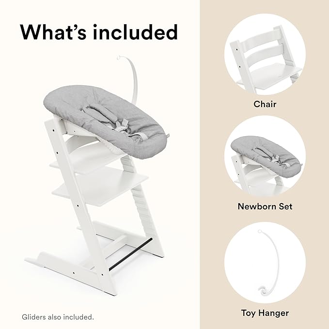 Tripp Trapp Chair from Stokke (White) + Tripp Trapp Newborn Set (Grey) - Cozy, Safe & Simple to Use - for Newborns Up to 20 lbs
