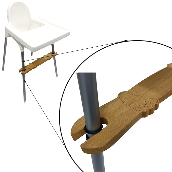 HANH High Chair Footrest, Non-Slip Natural Bamboo Wooden Footrest Compatible with IKEA Antilop High Chairs, Adjustable HighChair Foot Rest for Baby HighChair Accessories (Rounded Corners)