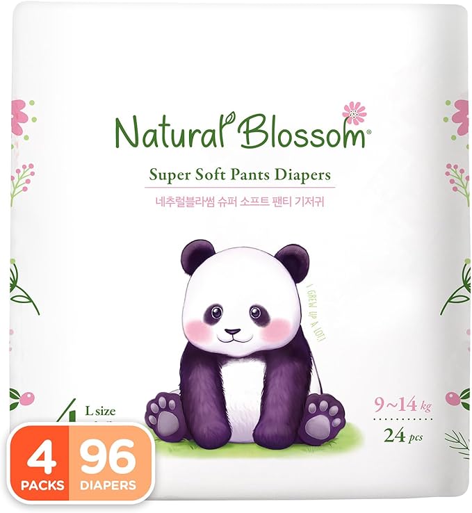 Natural Blossom Pull-On Baby Diapers | Ultra-Slim, Hypoallergenic, Super Soft, Vegan | Size 4 (2T-3T, 20-31 lbs) | 96 Count