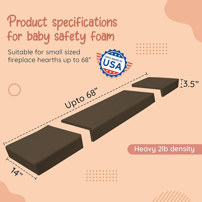 Soft Seat Edge Cushion Fireplace Hearth Guard Bumper Pad Child Proof Padding (Small, Brown-fits Width from-0"-68")