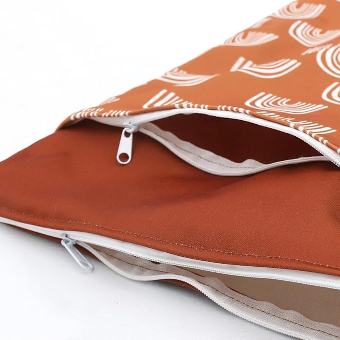 MOMIGO Wet Dry Bags for Baby Cloth Diapers - 2 Pack Reusable, Washable for Baby Stroller, Diaper Bag, Breast Pump Parts, Travel Bags, Gym Bag with 2 Pockets (Moon)
