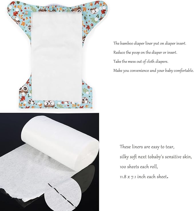 ALVABABY Diaper Liners for Baby Cloth Diaper Flushable Disposable Natural Soft Fragrance Free Chlorine Free 11.8 x 7.1 Inch 1 Roll 400 Sheets