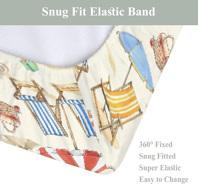 Fun Beach Days Changing Pad Covers for Baby Girls Boys Umbrella Beach Balls Summer Fitted Change Table Pad Covers Mats Seaside Coastal Soft Diaper Changing Pad Sheets 32''×16''